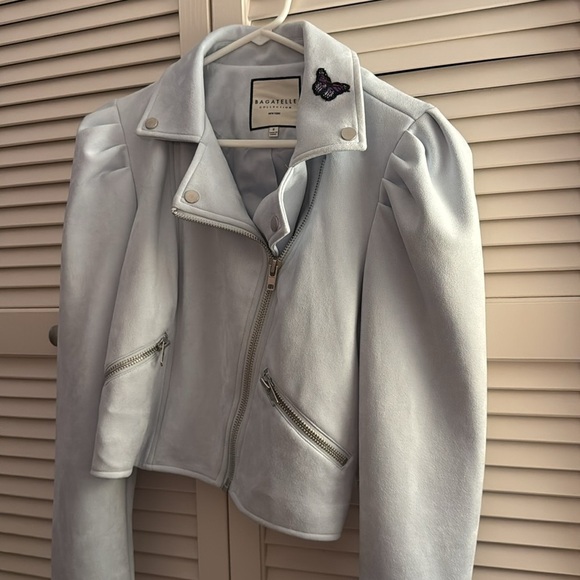 Bagatelle faux suede light blue jacket, size small NWT Butterfly Patch - Picture 4 of 6